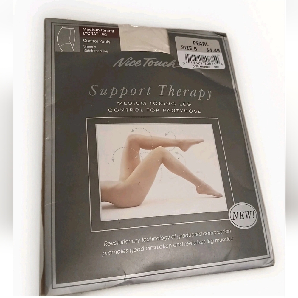 Nice Touch Support Therapy Medium Toning Leg Control Top Pearl Pantyhose. Size B